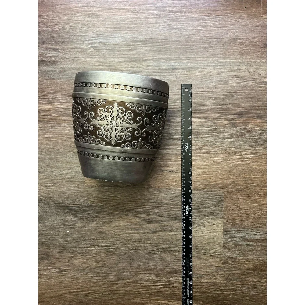 Raymond Waites Gray Silver Trashcan damask embossed resin planter